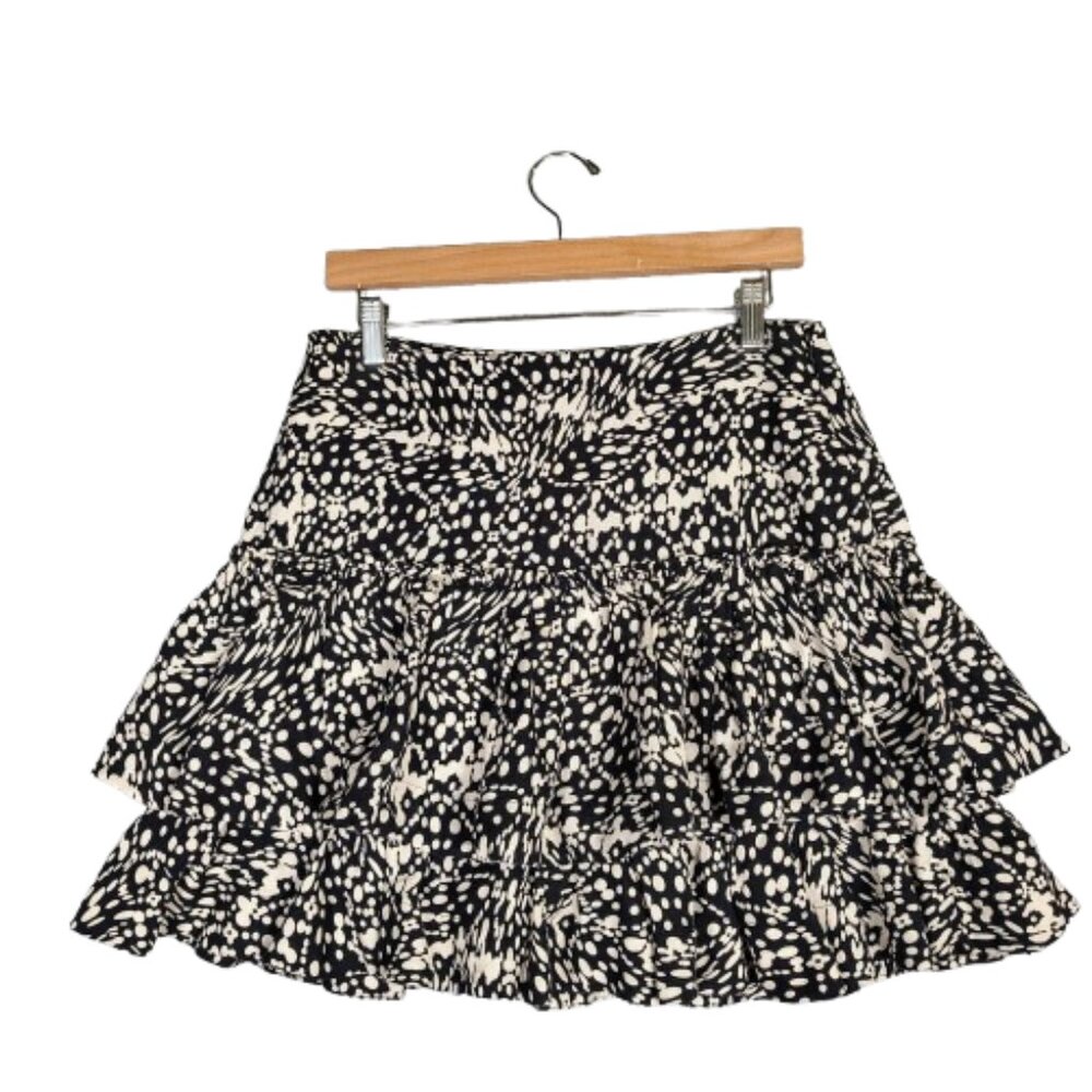 Maeve By Anthropologie Skirt Women's 8 Cream Black Polka Dot Linen Blend Ruffled